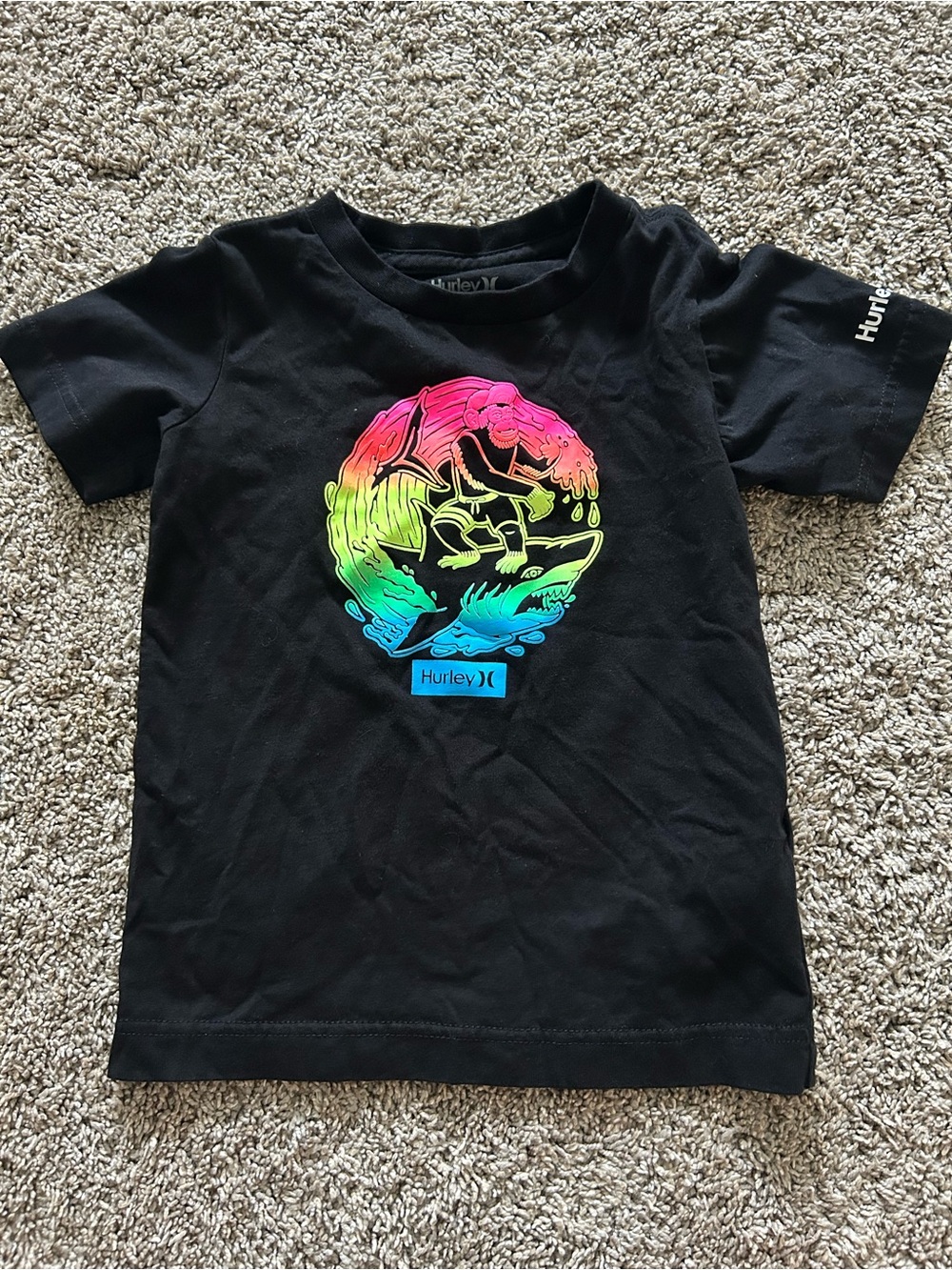 Hurley Kids Black Tee with Neon Shark Graphic